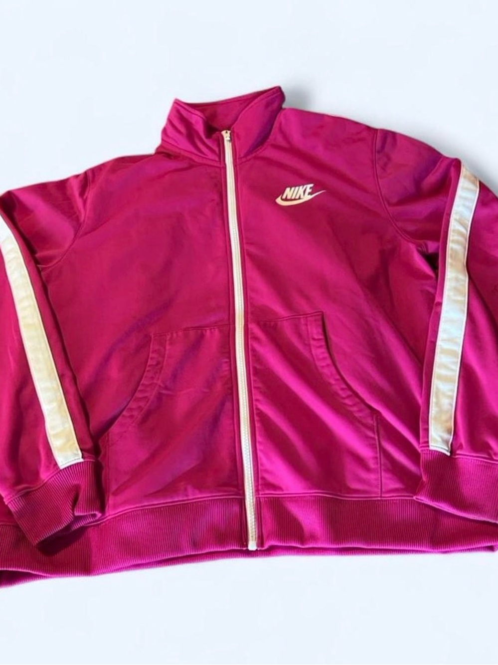 Nike Fuchsia Pink Track Jacket with White Stripe